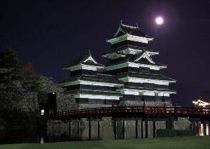 Moon and Sakura over Matsumotojo